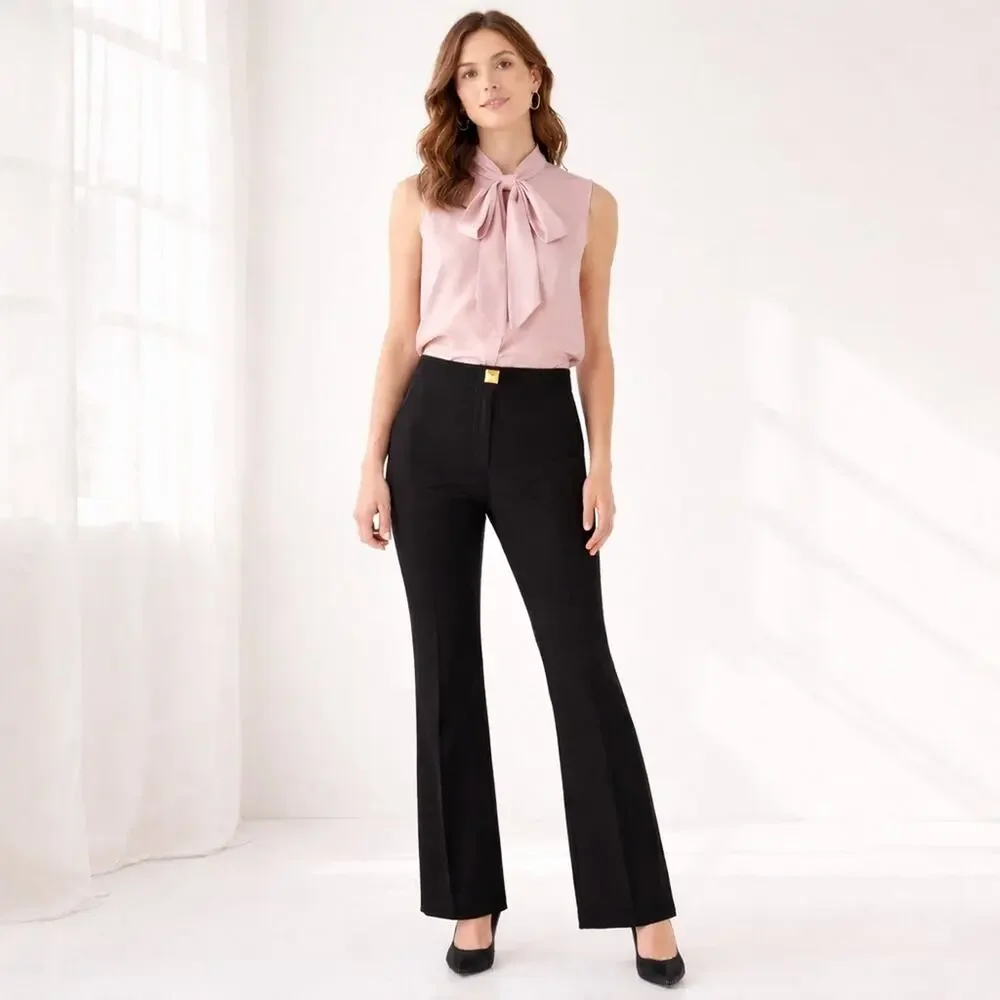 KATE SPADE New York Black Tailored Pants Gold Pyramid Button Back Pockets Size 0